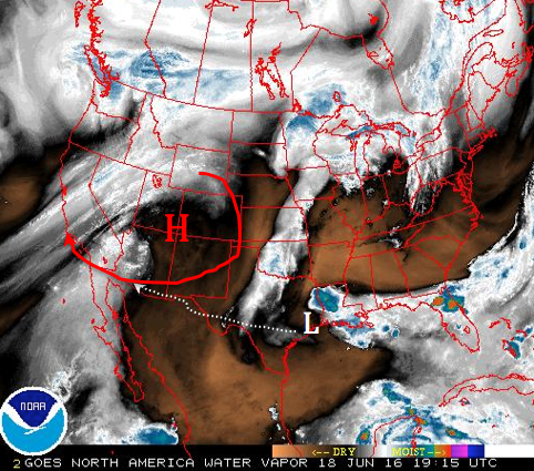 Forecast for Tuesday night shows the high pressure over Southern Utah.