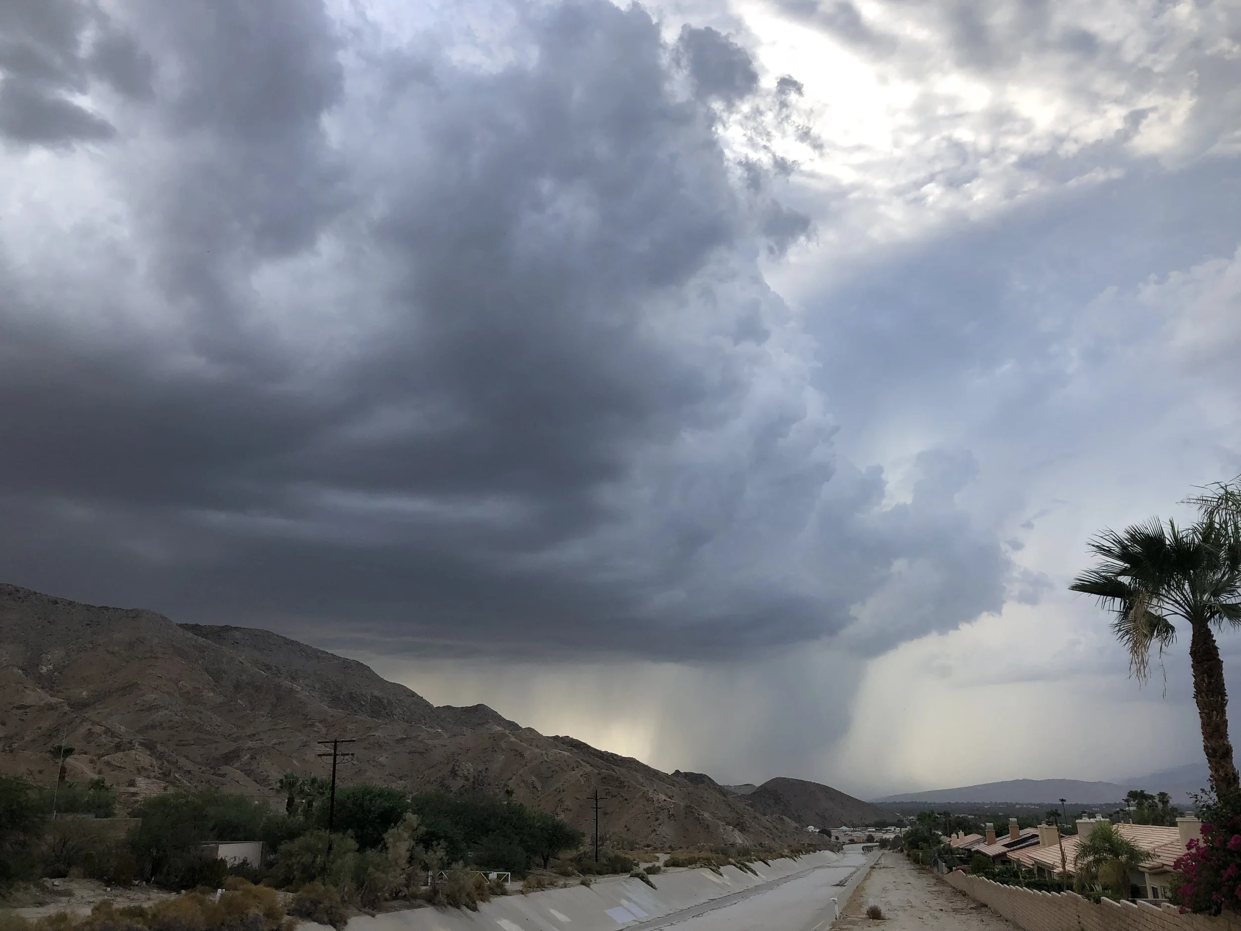Storm clouds from earlier July when 1.11 inch of rain fell in Palm Springs.