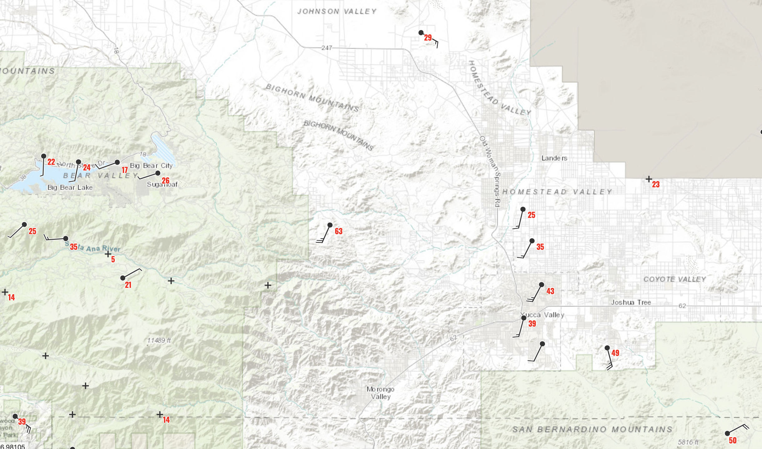 Current wind gusts (in red) as of about 11:45 am.