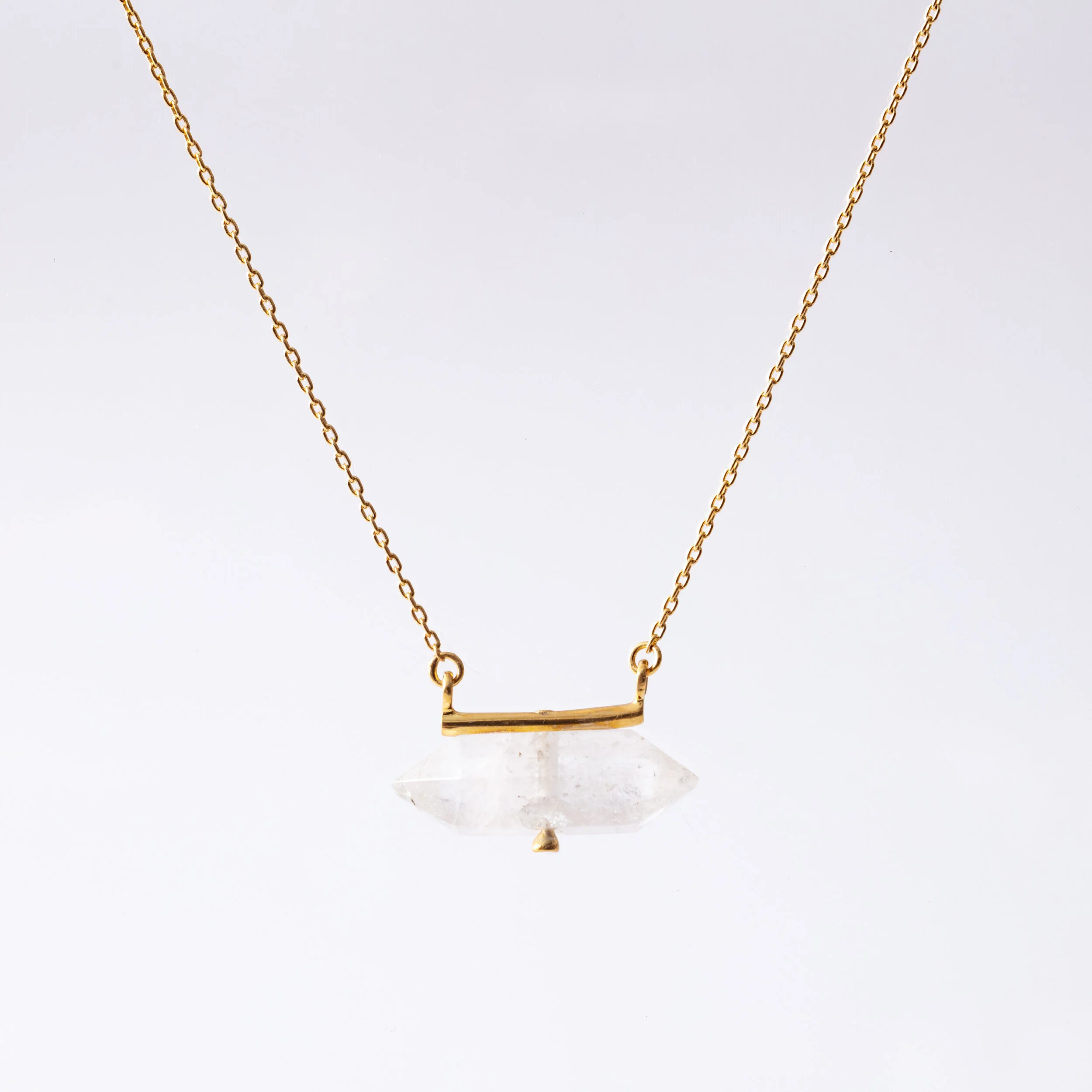 Clear & Rutilated Quartz Horizon Necklace - Yellow Gold