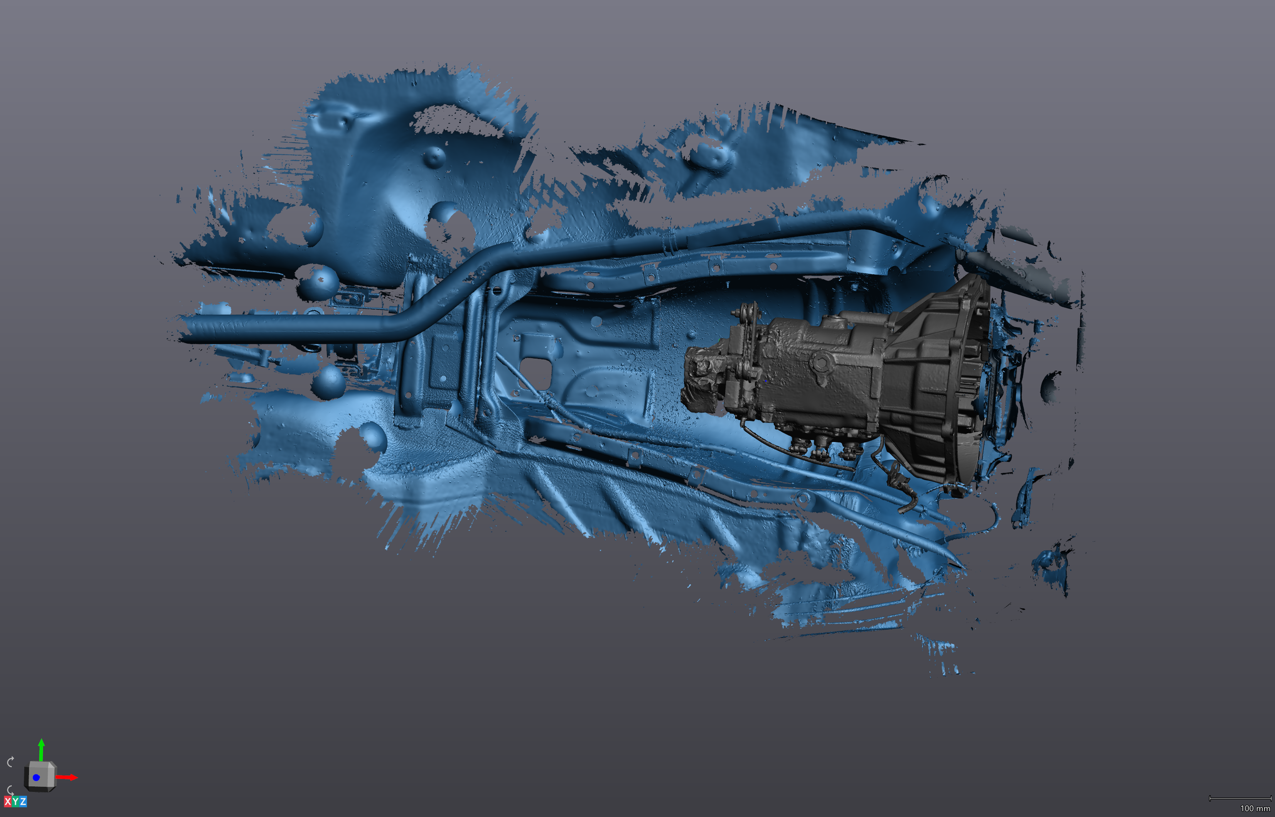 VXModel mesh view of transmission tunnel scan — points connected into triangulated mesh — Schimmel Engineering