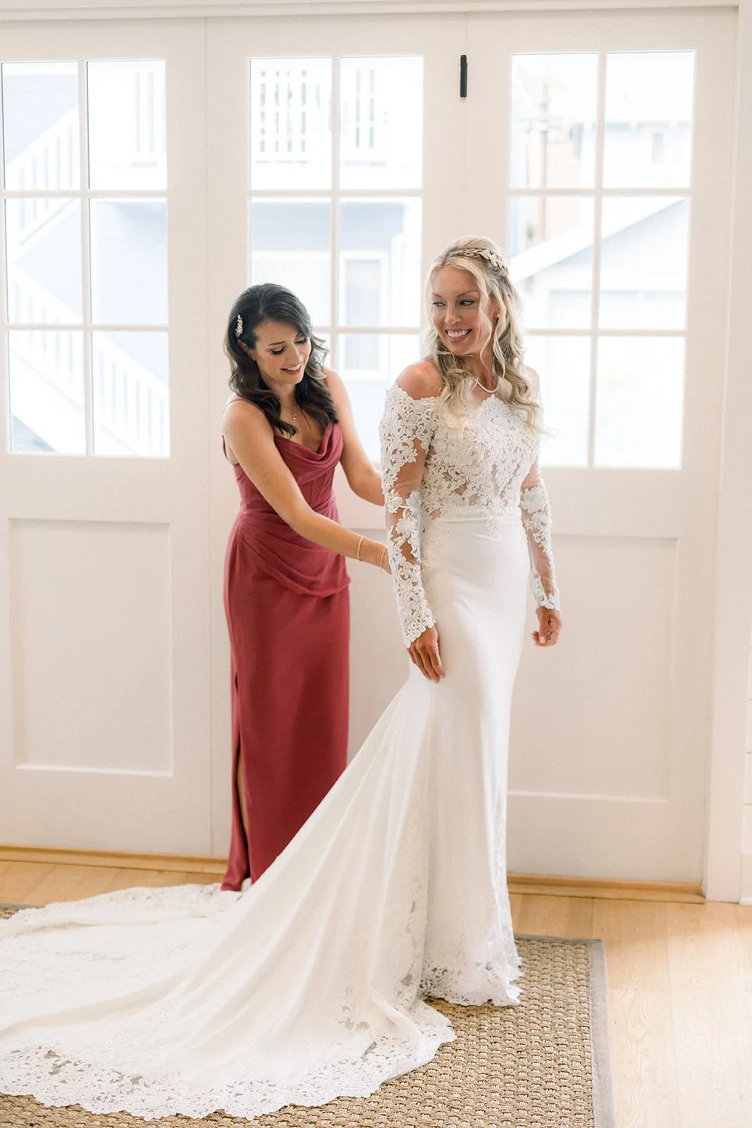 Bride portrait by window light at Descanso Beach Club in Avalon