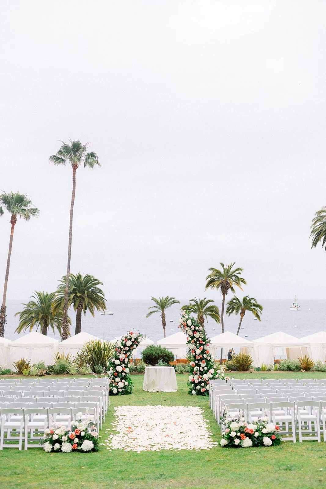 Ceremony arch overlooking the Pacific Ocean at Descanso Beach Club wedding