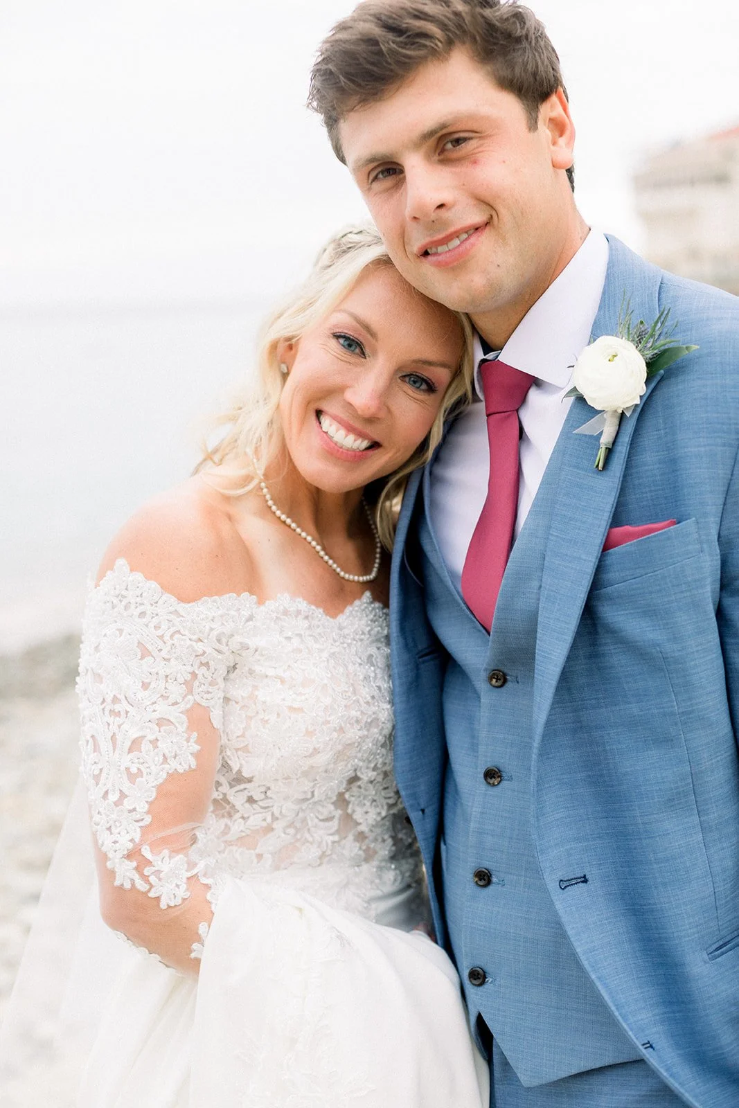 Sunset wedding portrait at Descanso Beach Club in Catalina Island