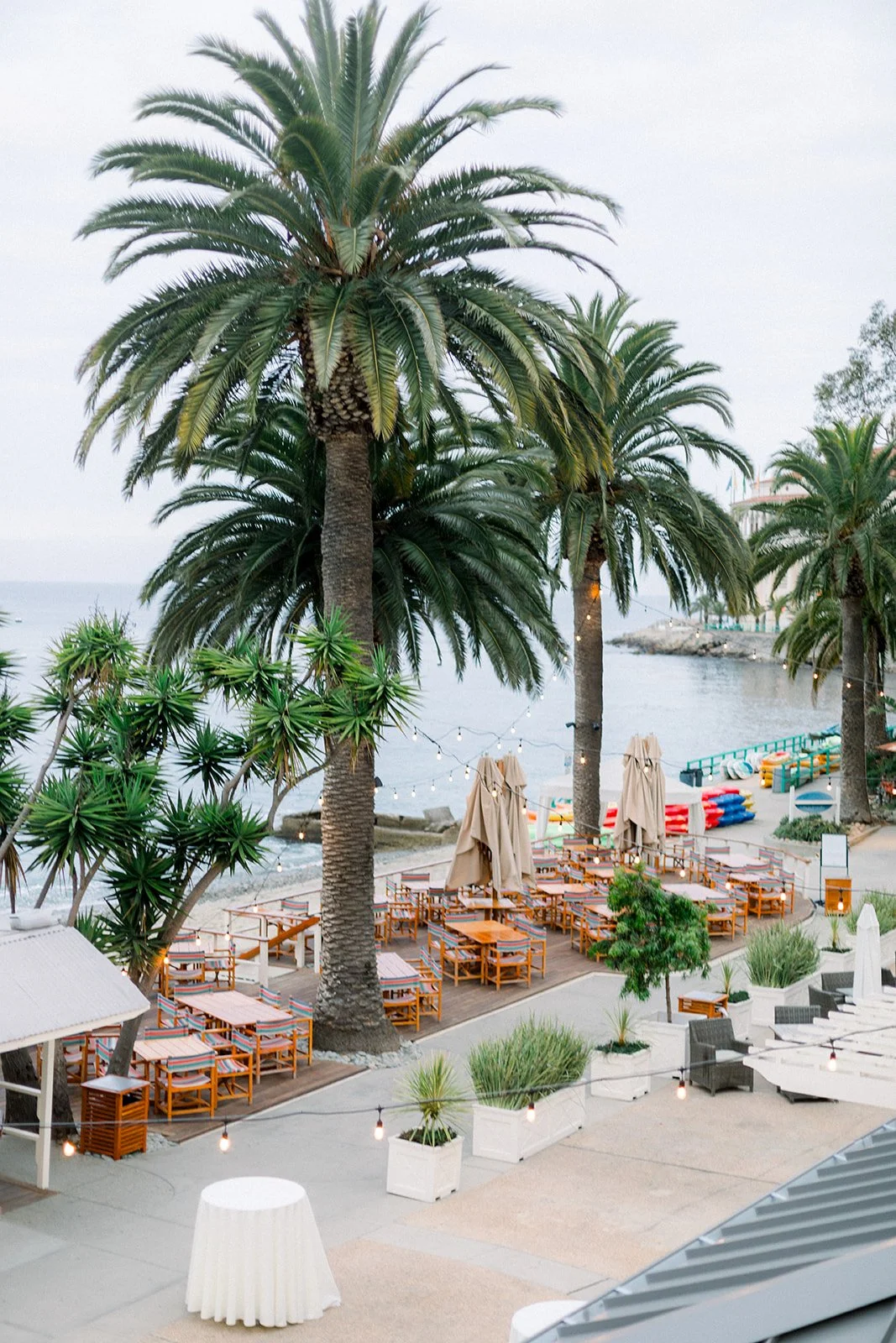 Descanso Beach Club wedding venue overlooking the ocean in Catalina Island California Oceanfront view at Descanso Beach Club in Avalon Catalina