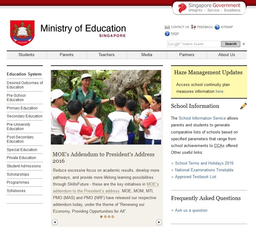 Singapore Ministry of Education MOE website thumbnail