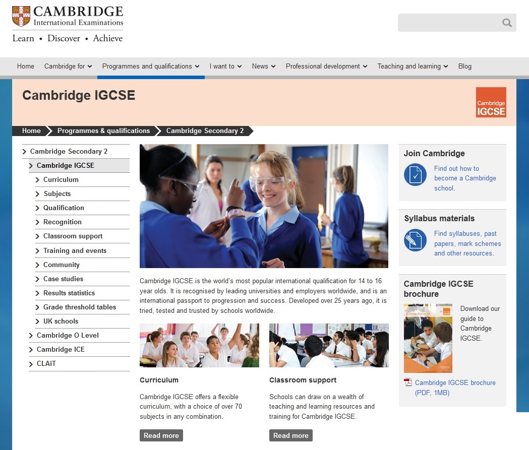 Cambridge iGCSE website thumbnail