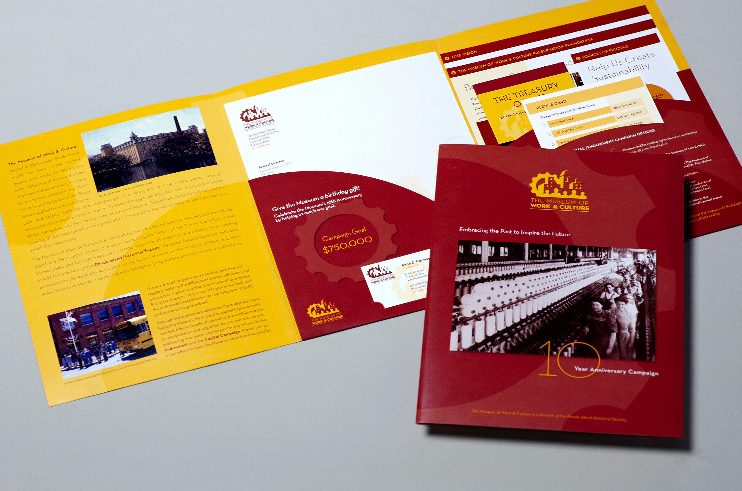   Museum of Work &amp; Culture Fundraising Folder  • interior view showing collateral pieces 