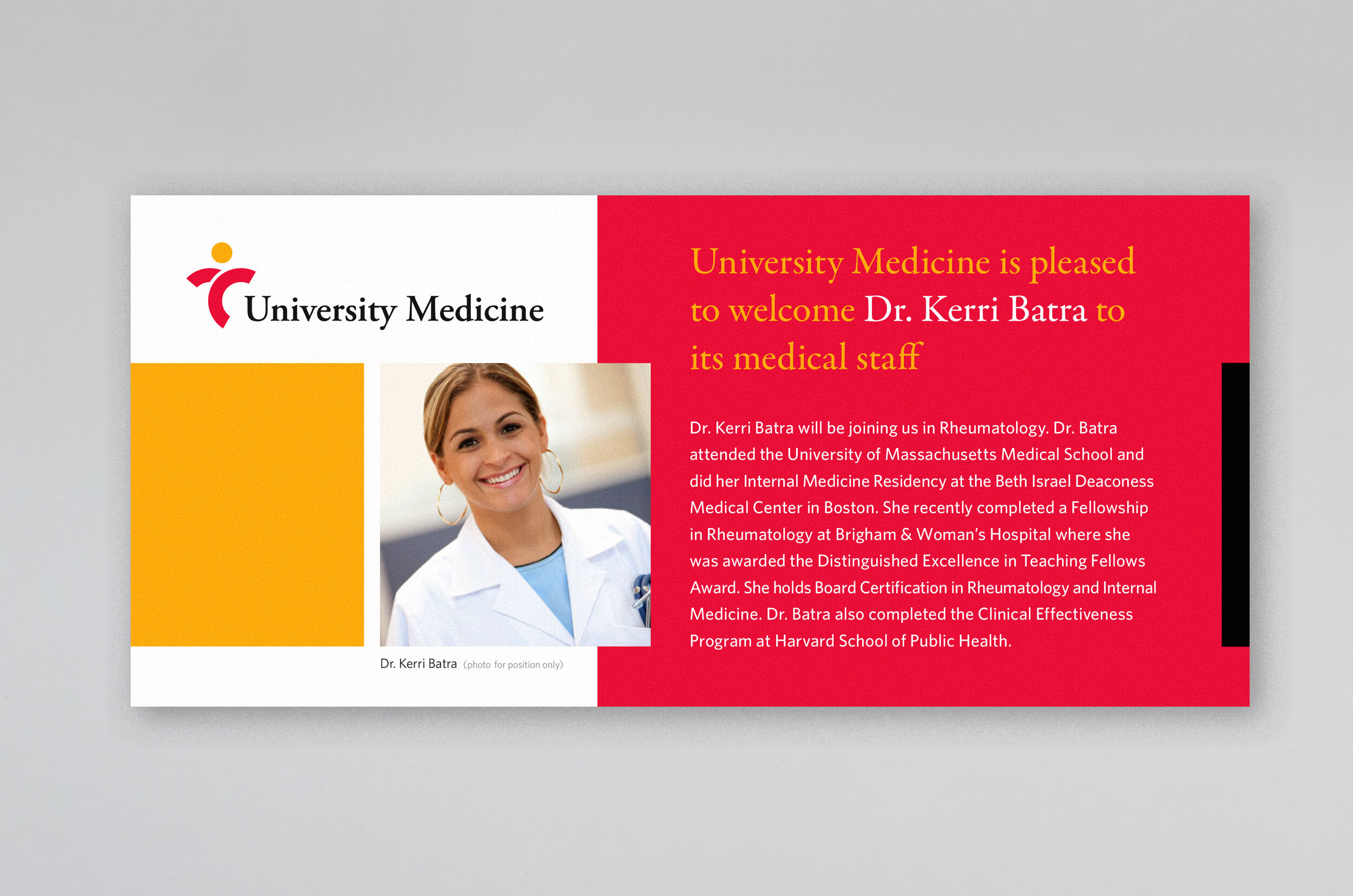   University Medicine Announcement Card  • director/designer: Michael Balint • assistant designer: Dawn Vietro 