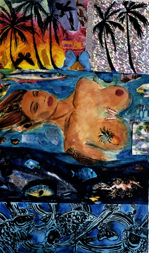 Floating. watercolour/collage 34" x 24"