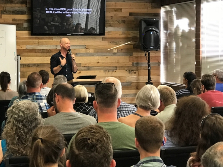 Pastor David Martin, leading the Avoiding Awkward Evangelism Workshop, Sunday evening, July 23.