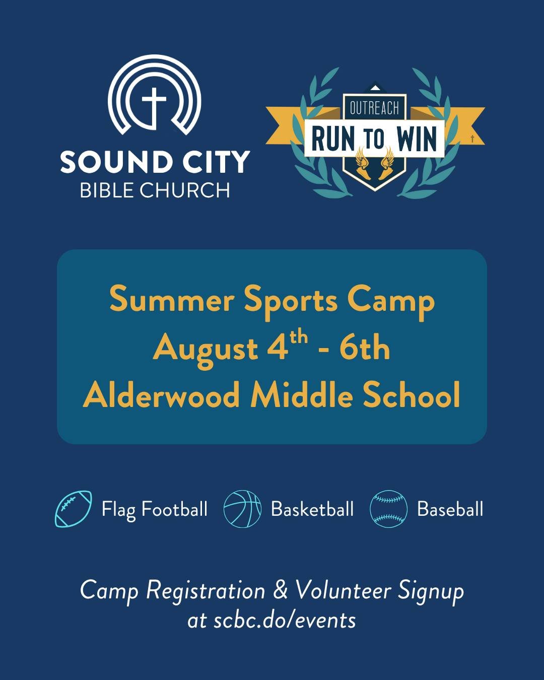 This year, Sound City Bible is teaming up with Run To Win to host a Summer Sports Camp for K-6th-grade kids at the beginning of August. Find out more and register at scbc.do/events

#soundcitykids #soundcitybiblechurch #lynnwoodchurch #lynnwoodwa #ru
