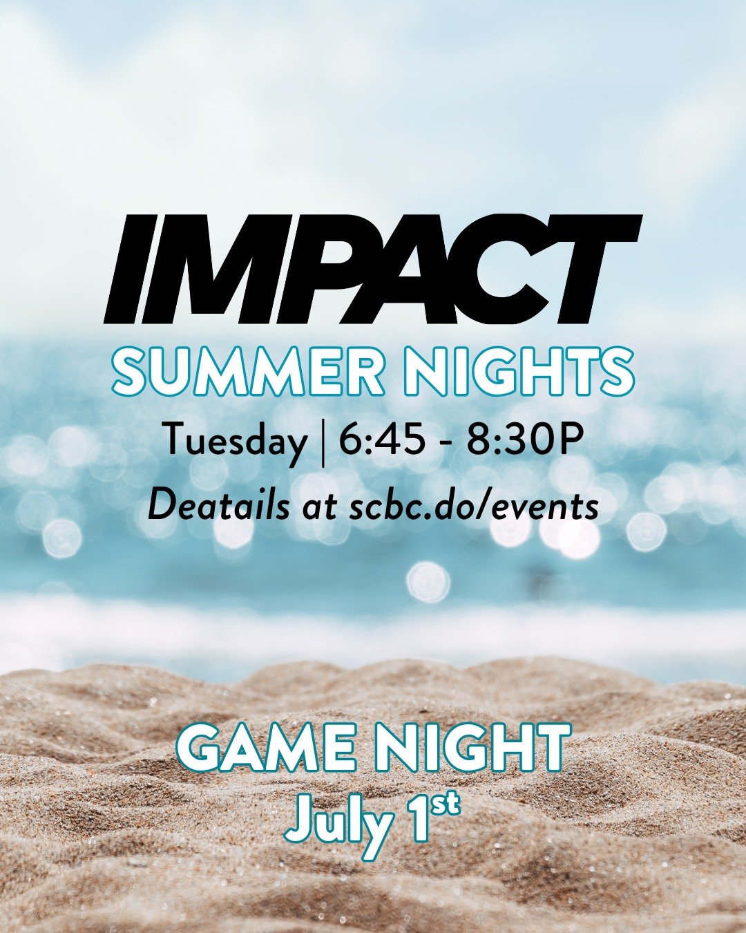 Students - Join us this Tuesday, July 1st, for an outdoor game night at the church. There's nothing like a little friendly competition to kick off our Impact  Summer Nights! Check out our events page at scbc.do/events for all of our summer events.

#