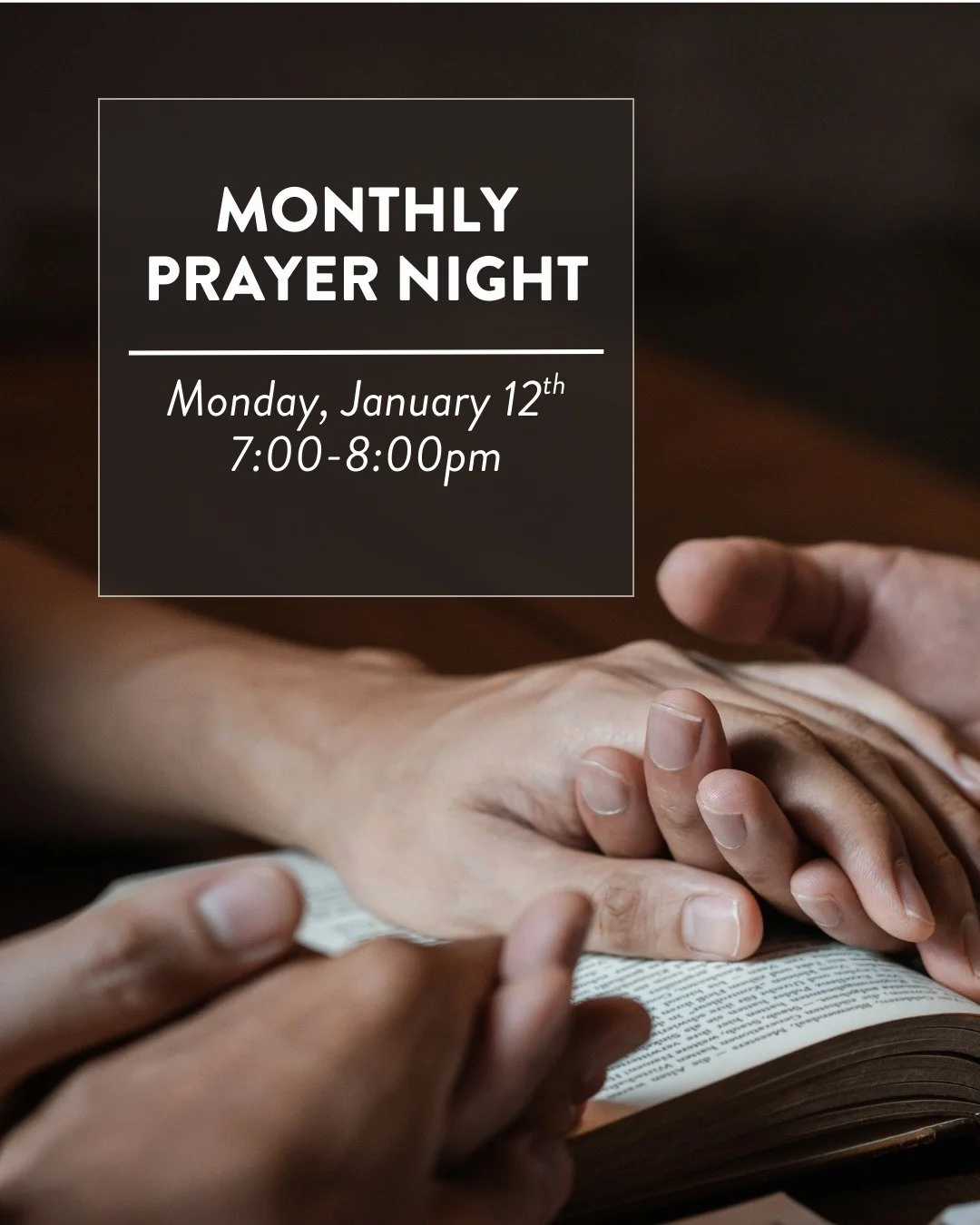 Join us this coming Monday at 7pm as we gather together to pray for our church, our families, and our community. If you'd like to submit a prayer request, go to scbc.do/prayer

"Do not be anxious about anything, but in everything by prayer and s
