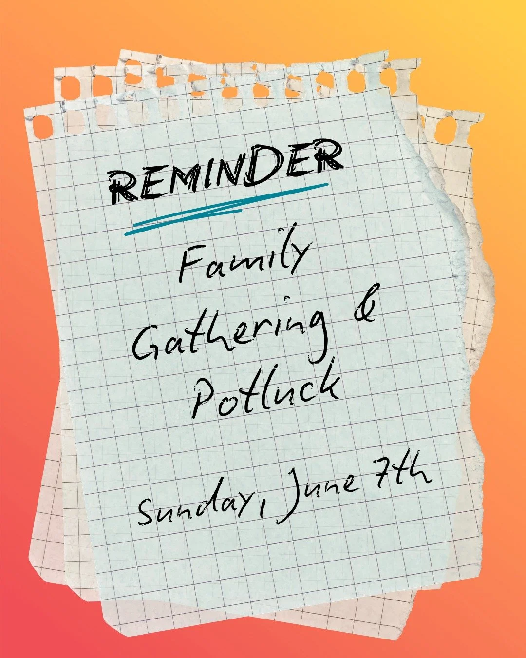 In just a few weeks, we'll have our Spring Family Gathering &amp; Potluck, so get out your recipe books and get ready to join us for fellowship and a church update. 

Sunday, June 7th, after the second service.

#soundcitybiblechurch #familygathering