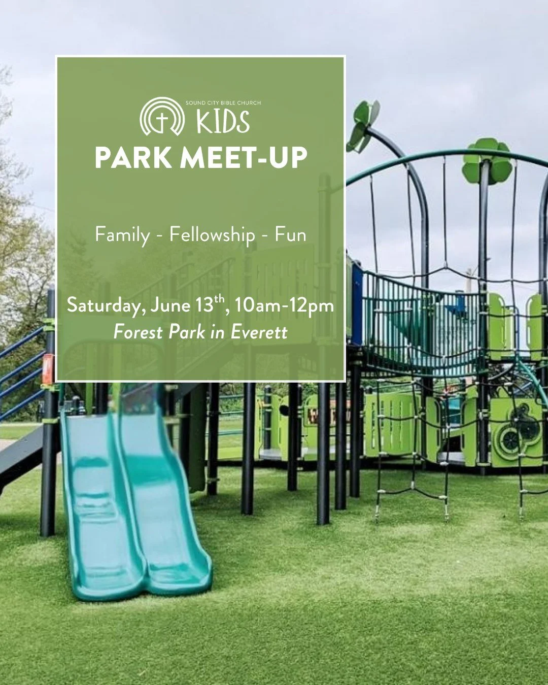 Next Saturday, 6/13 - Meet us at Forest Park in Everett from 10-12 for fellowship and sunshine. You're welcome to invite friends and neighbors to join the party. Bring your own lunch if you'd like to stay to share a meal after playtime. 

#soundcityb