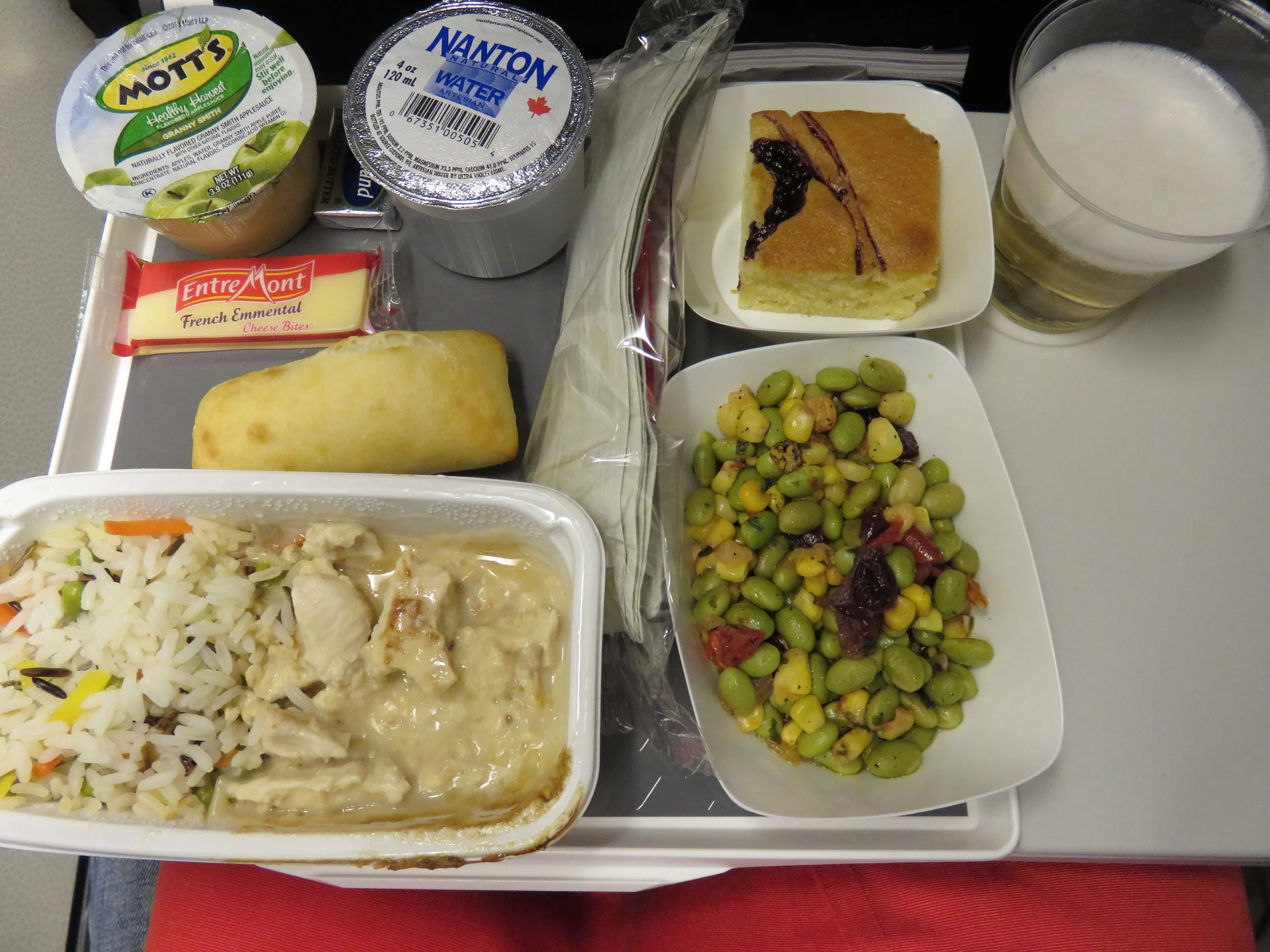Air France's chicken with cream sauce and wild rice