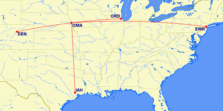 United Airlines' non-stop routes from Omaha, Nebraska