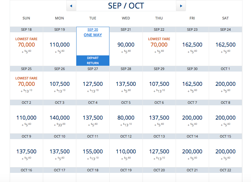 Delta's award chart for the SEA - PEK route we planned on flying