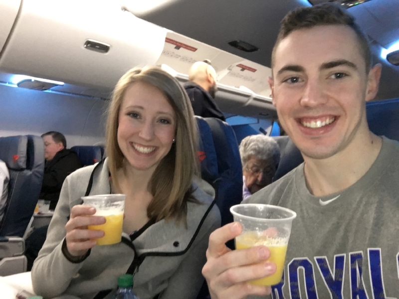 Elizabeth and I sharing a glass of OJ