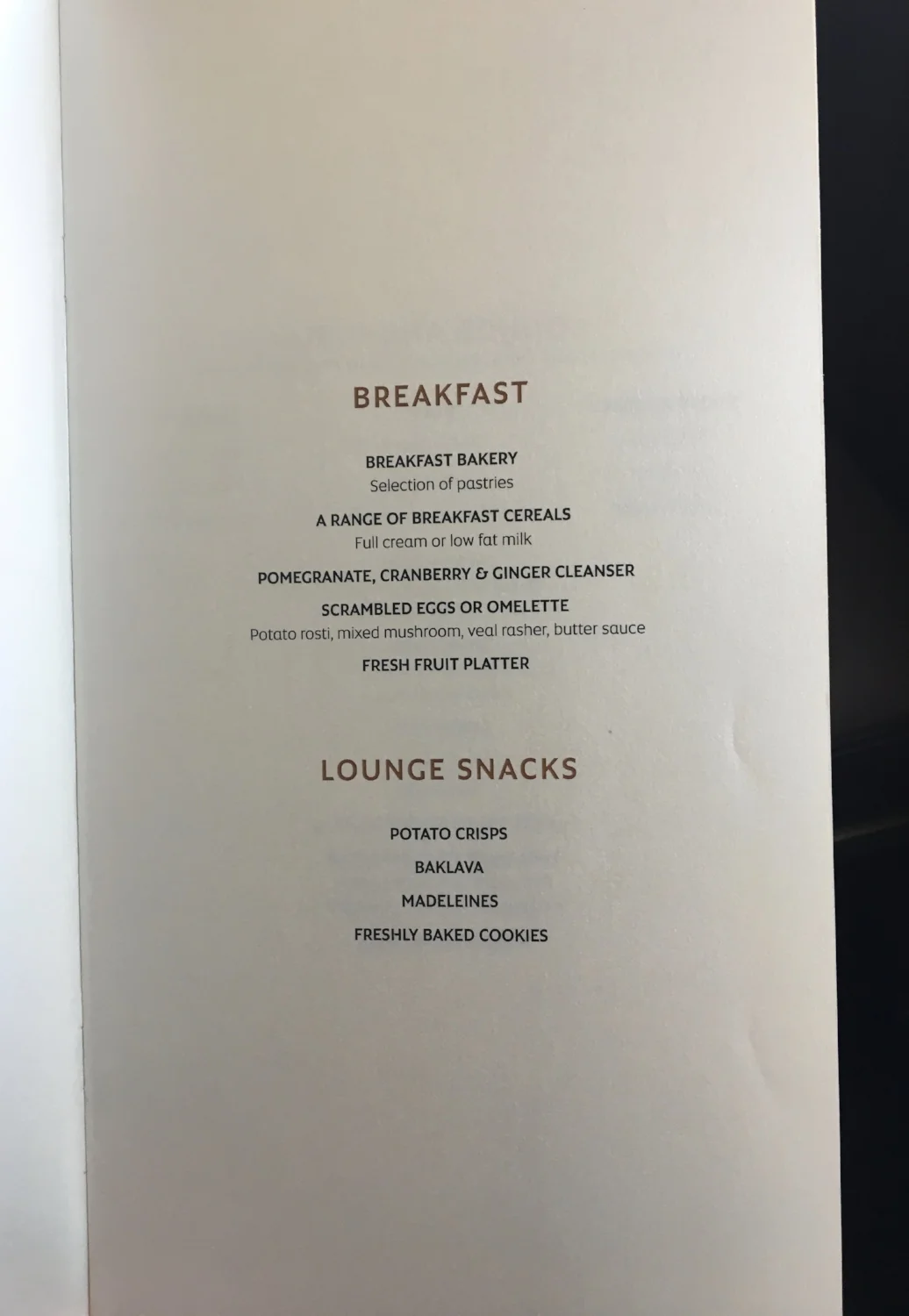 ETIHAD A380 FIRST CLASS MENU