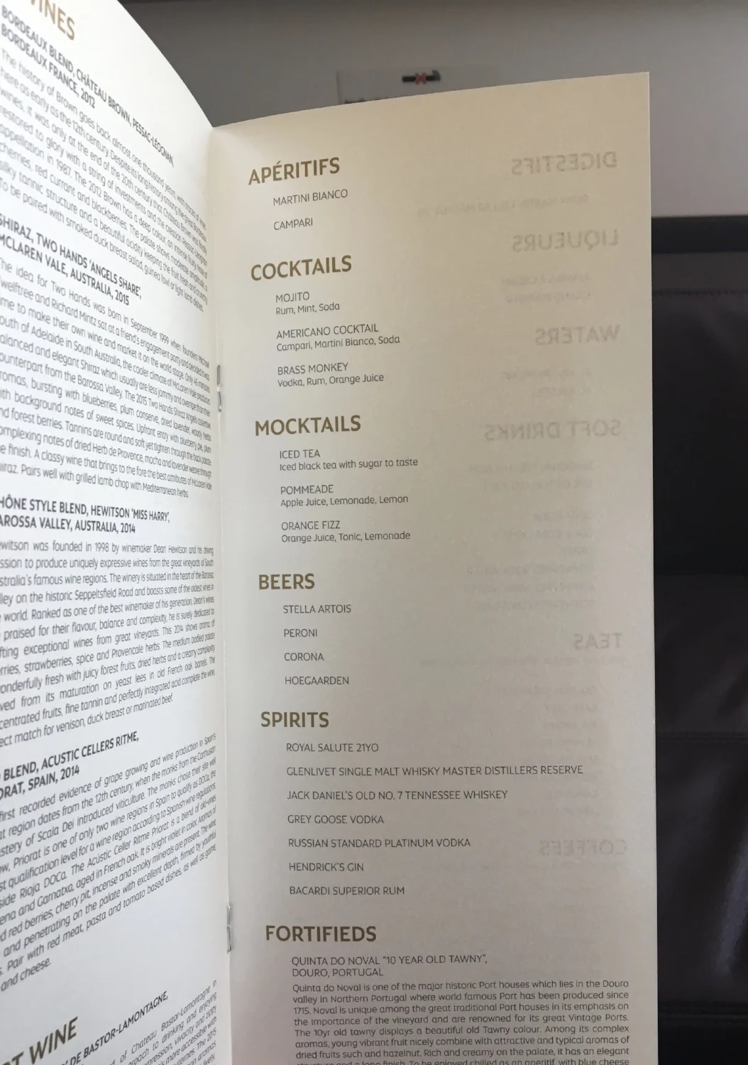 ETIHAD A380 FIRST CLASS MENU