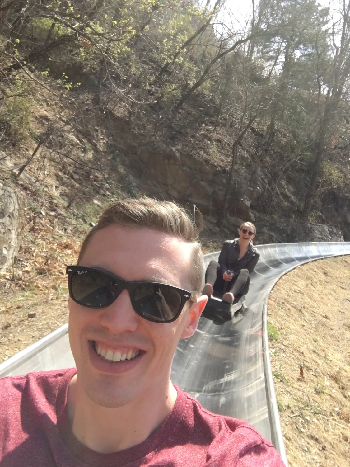 CRUISING DOWN THE MOUNTAIN IN OUR TOBOGGANS