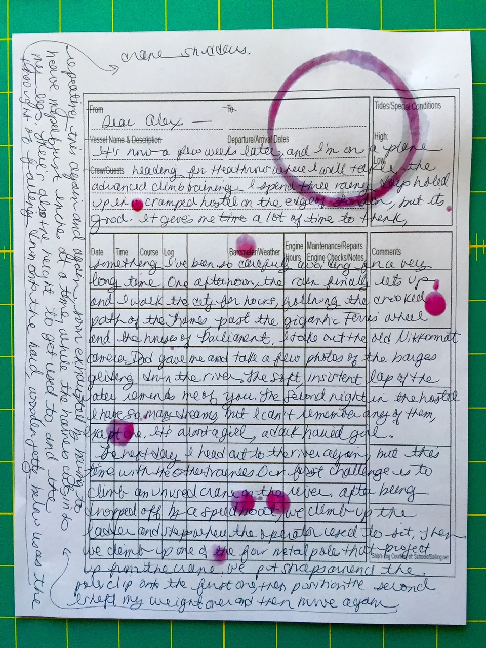 Aiden's letter to Alex from London