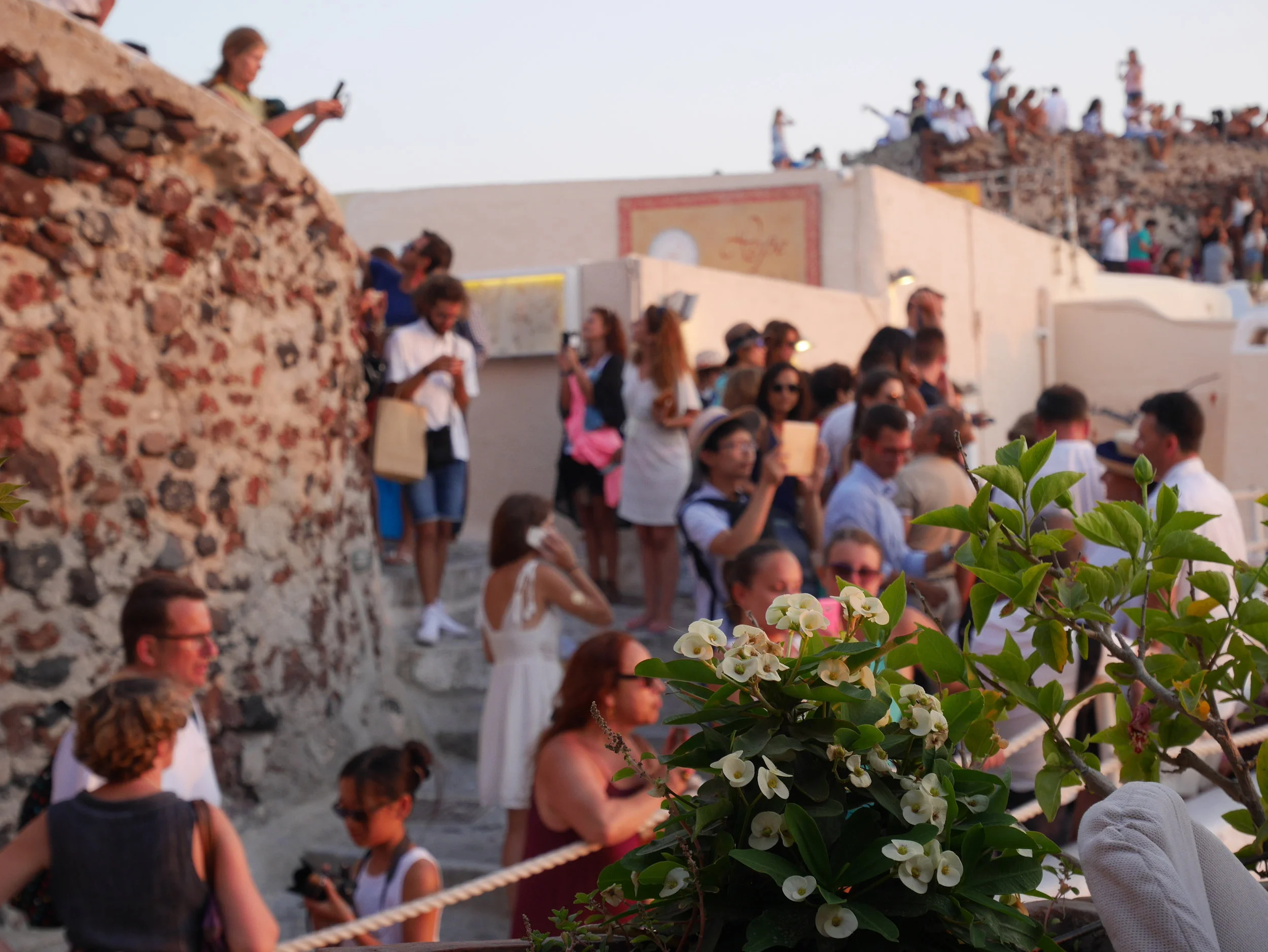 The crowds waiting to watch the sunset