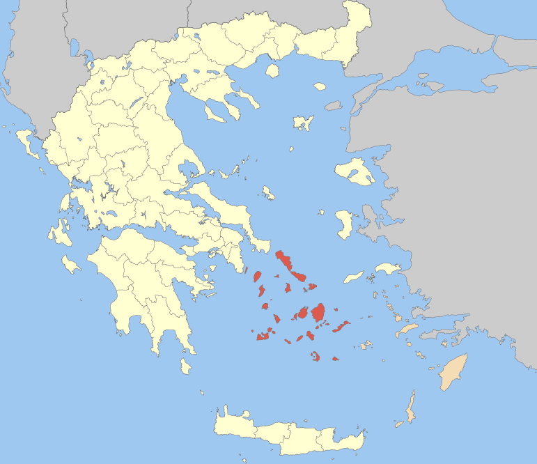 The Cyclades in red