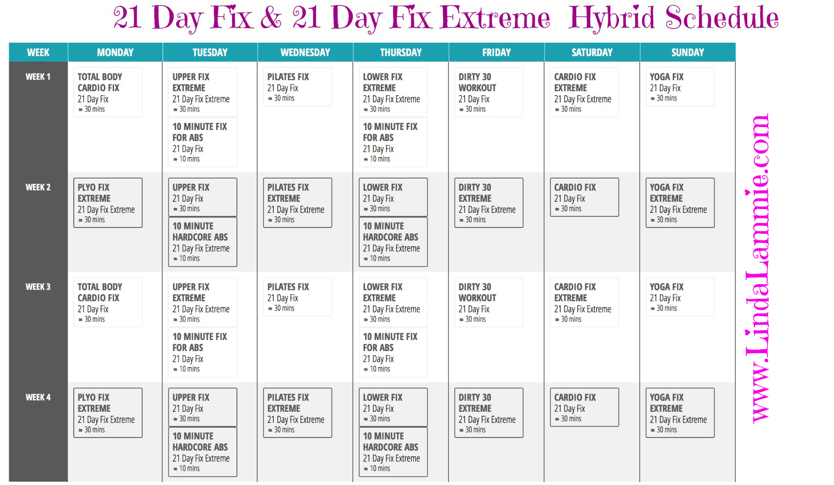  21 day fix real time workout calendar for Weight Loss