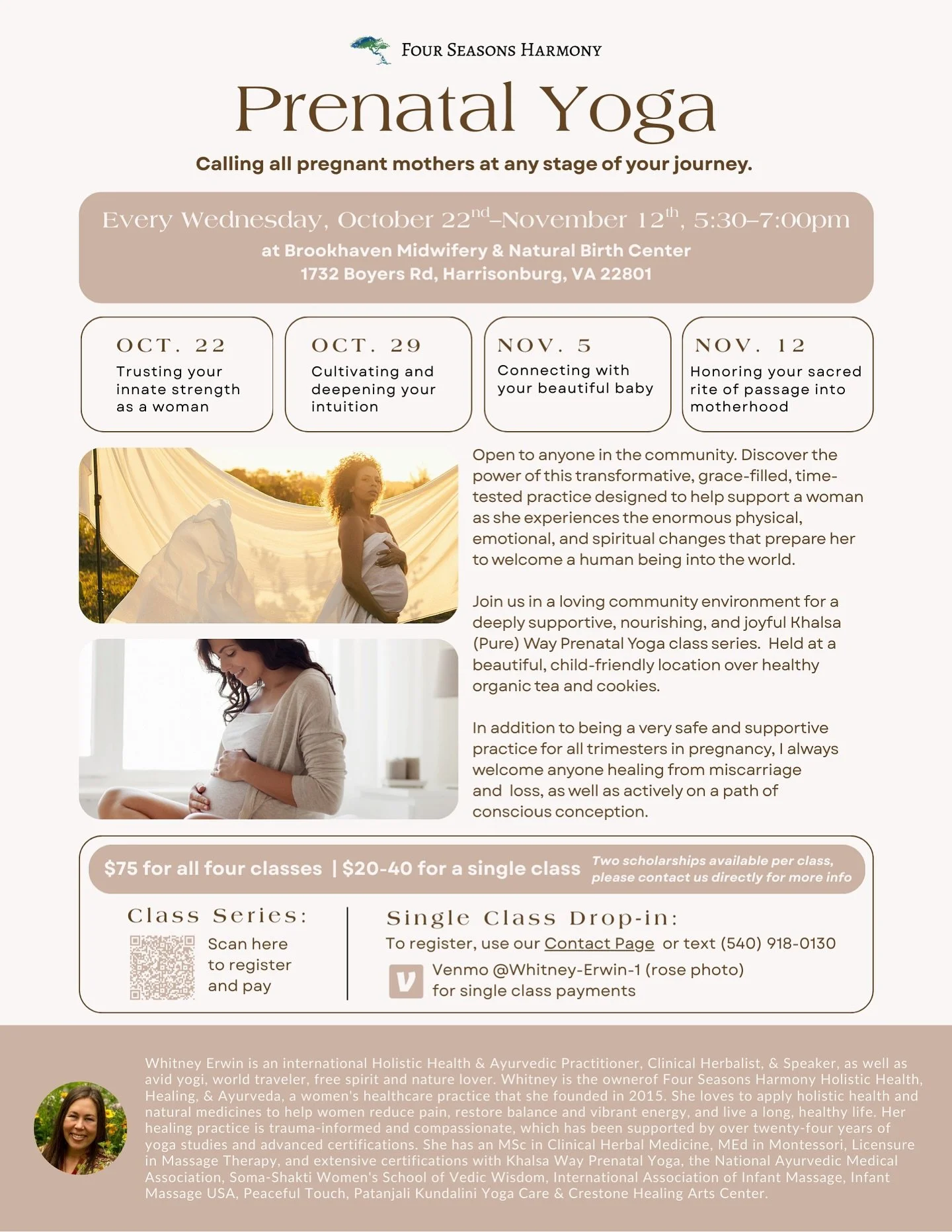 I&rsquo;m incredibly excited to share news about officially launching Prenatal Yoga classes this autumn in western Virginia! After a 5+ year drought of local Prenatal Yoga offerings in Harrisonburg, Rockingham County, and the Shenandoah Valley, this 