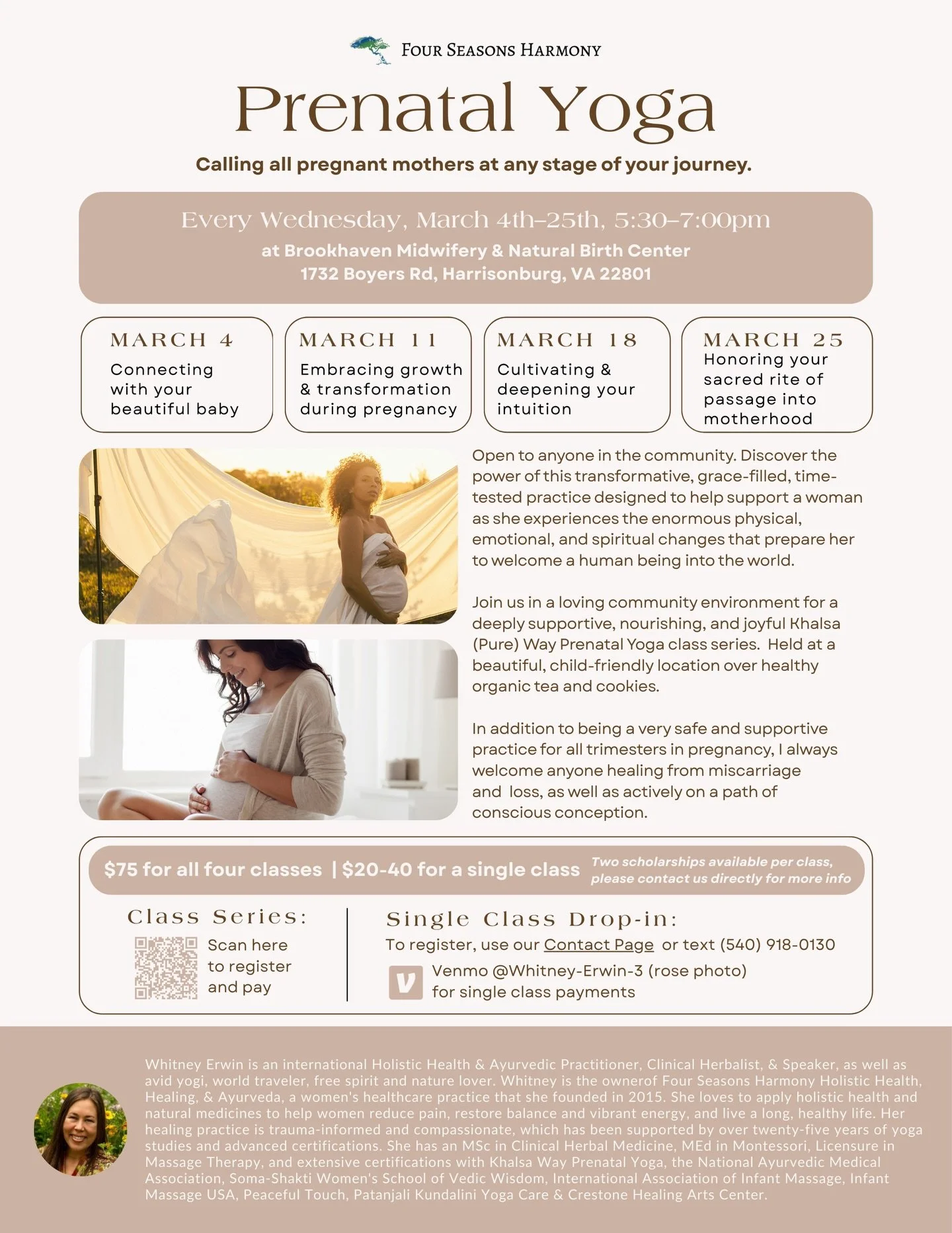 So grateful for this upcoming Prenatal Yoga class series that starts on Wednesday, March 4th. I&rsquo;d love to connect with you there. ✨

Here are more details for anyone who is seeking conscious community support throughout their perinatal journey.