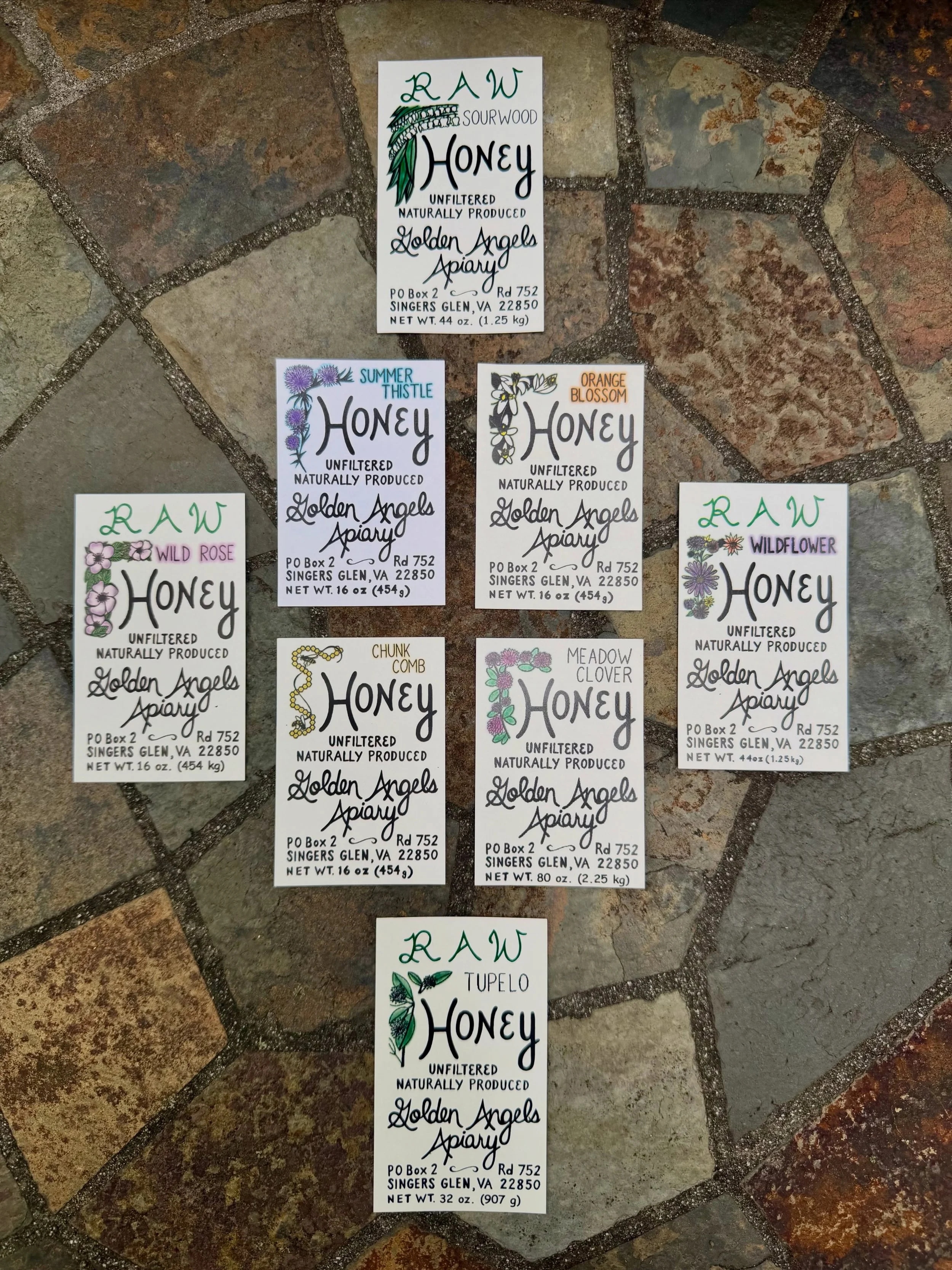 Beekeeping + art throwback! While doing an incredible feng shui deep cleansing practice, I found these original hand drawn honey labels from a beekeeping job. *Note: my boss added the bright color backdrop on 5 of the upper right titles, yet the rest