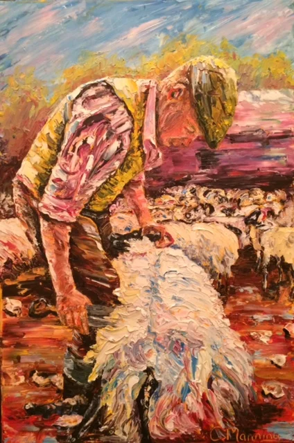 'Sheep Shearer' Oil Painting