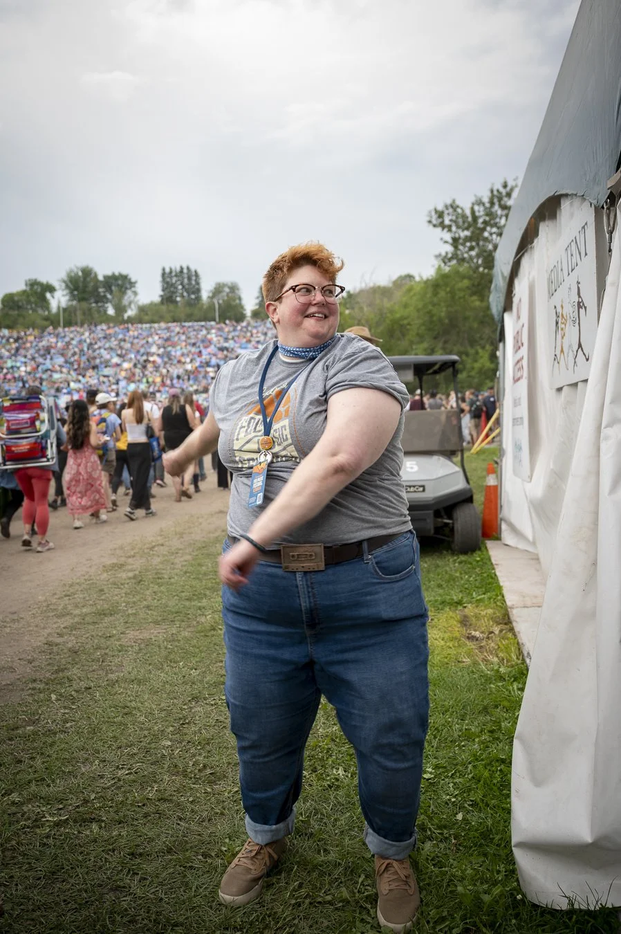  “I’ve been volunteering at the Folk Fest for the last four years. I work with Tracy and she approached me with a really cool opportunity to help with the festival, and I couldn’t say no and I keep coming back. This year, I have a VERY cool thing I g