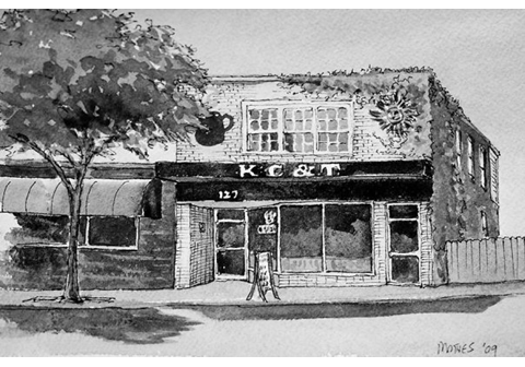 Watercolor Illustration by Lee Mothes, owner's father, who calls Kaukauna Coffee & Tea home to his Oceans & Dreams studio and art gallery on the second floor