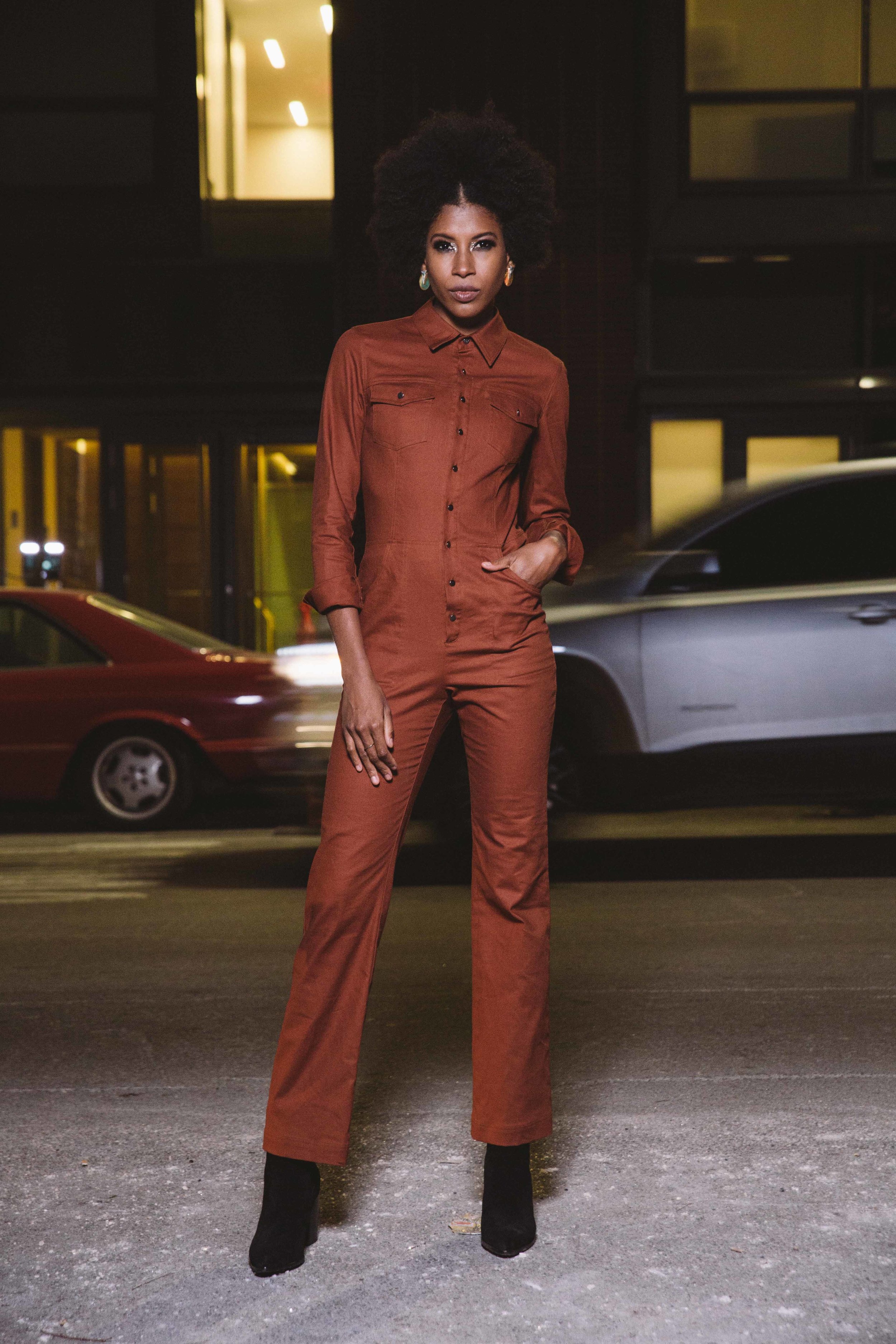 Cotton FARRAH jumpsuit on model front view