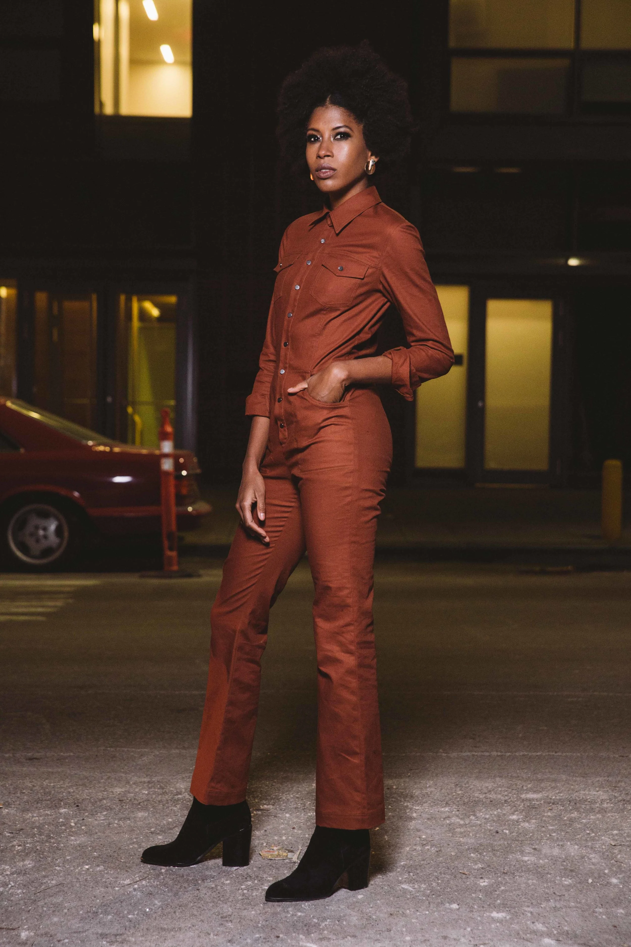 Cotton FARRAH jumpsuit on model side view