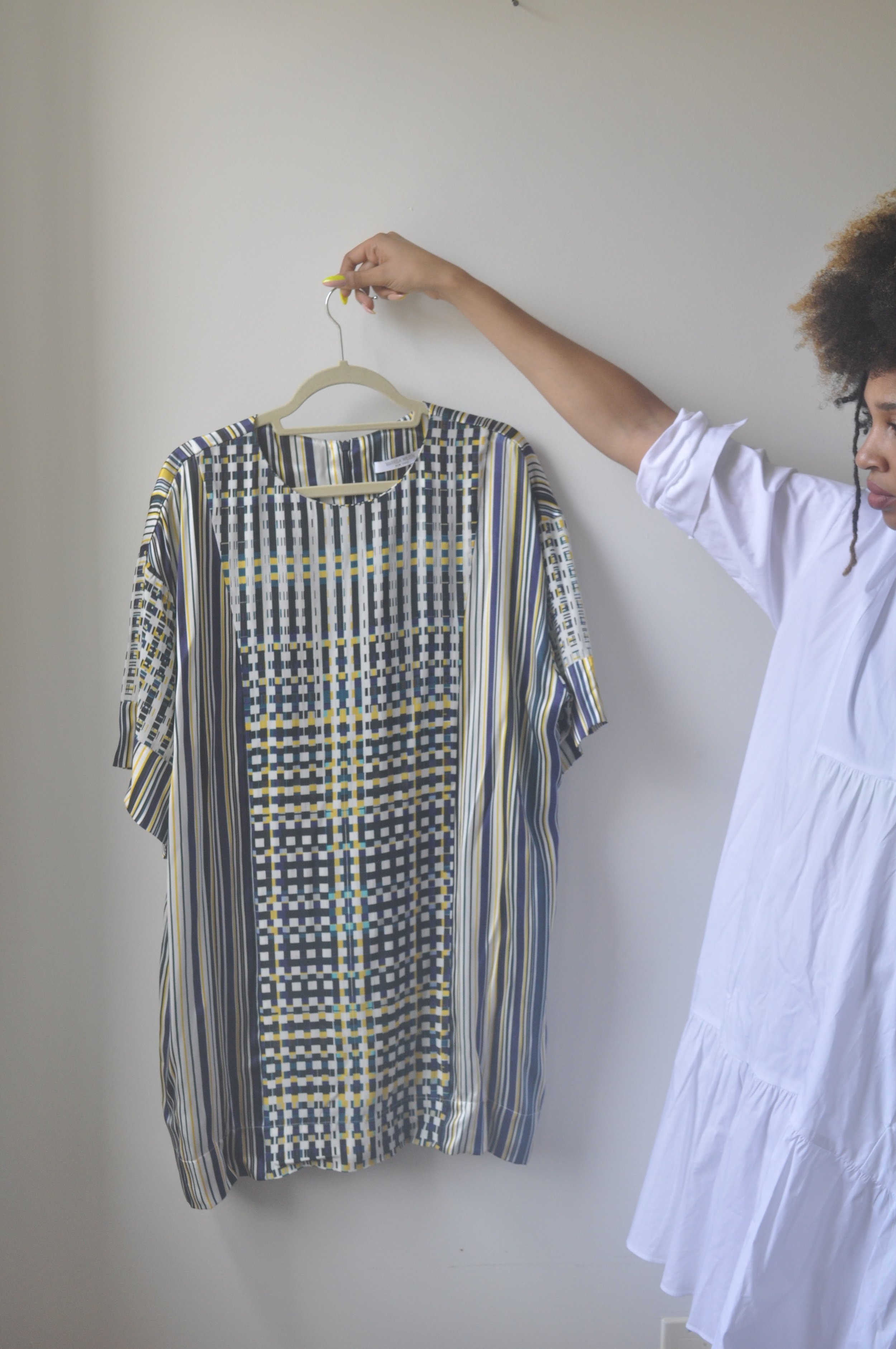 ARIA plaid and striped mixed media tee dress front view