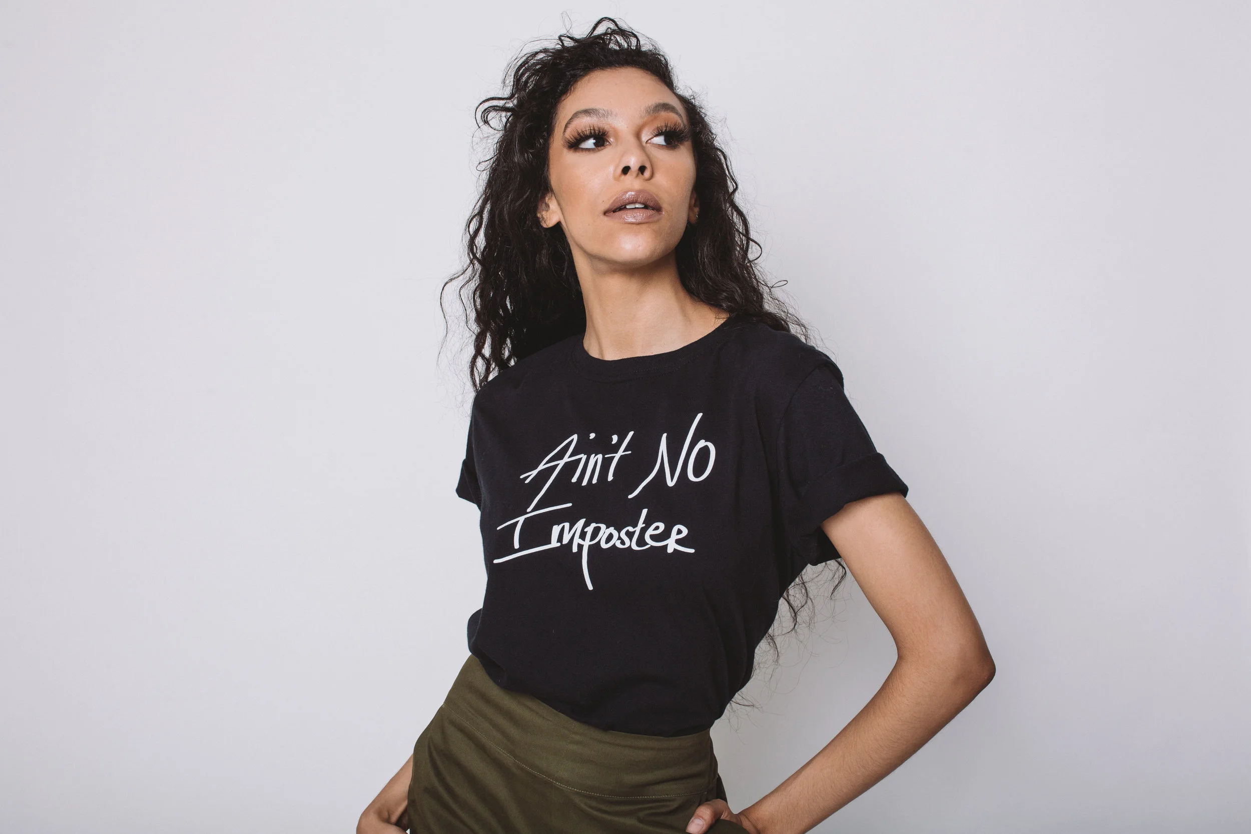 Ain't No Imposter Black Cotton Short Sleeve Tee detail view