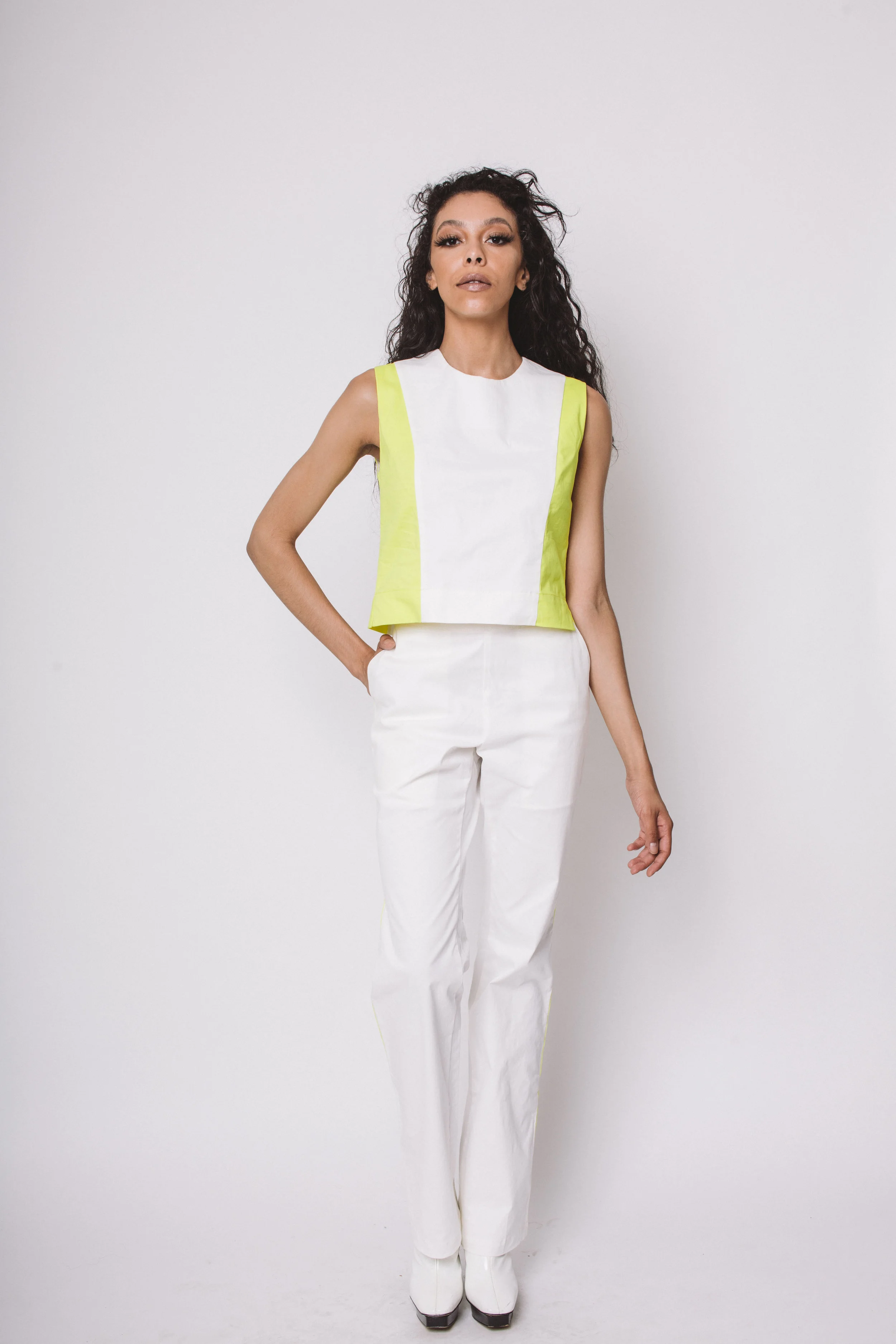 white and yellow crop top