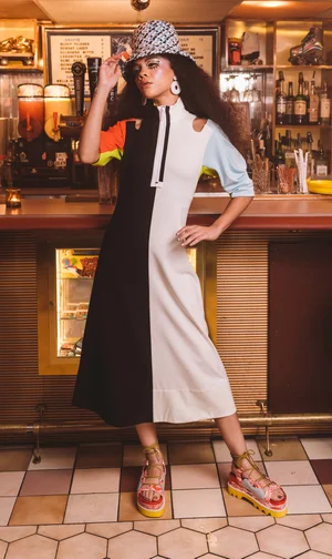 Ella Two Tone Color Block Midi Dress | MARRISA WILSON New York