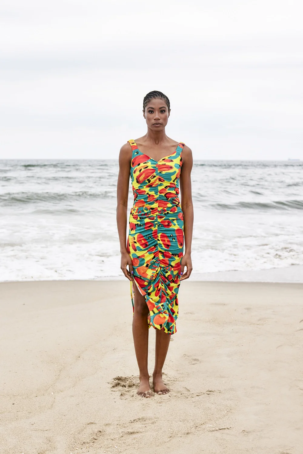 Ali Ruched Printed Midi Dress - Teal Dot | Marrisa Wilson New York