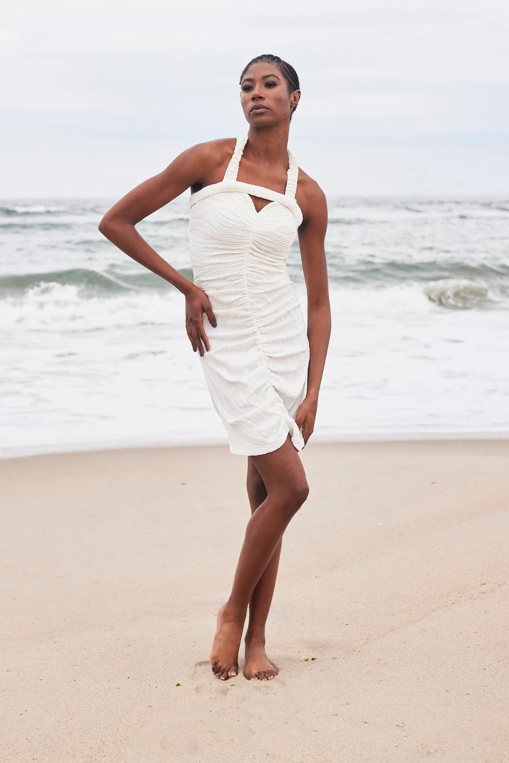 Tay Plisse Ruched Mini Dress - White | MARRISA WILSON New York Tay Plisse Ruched Mini Dress - White | MARRISA WILSON New York