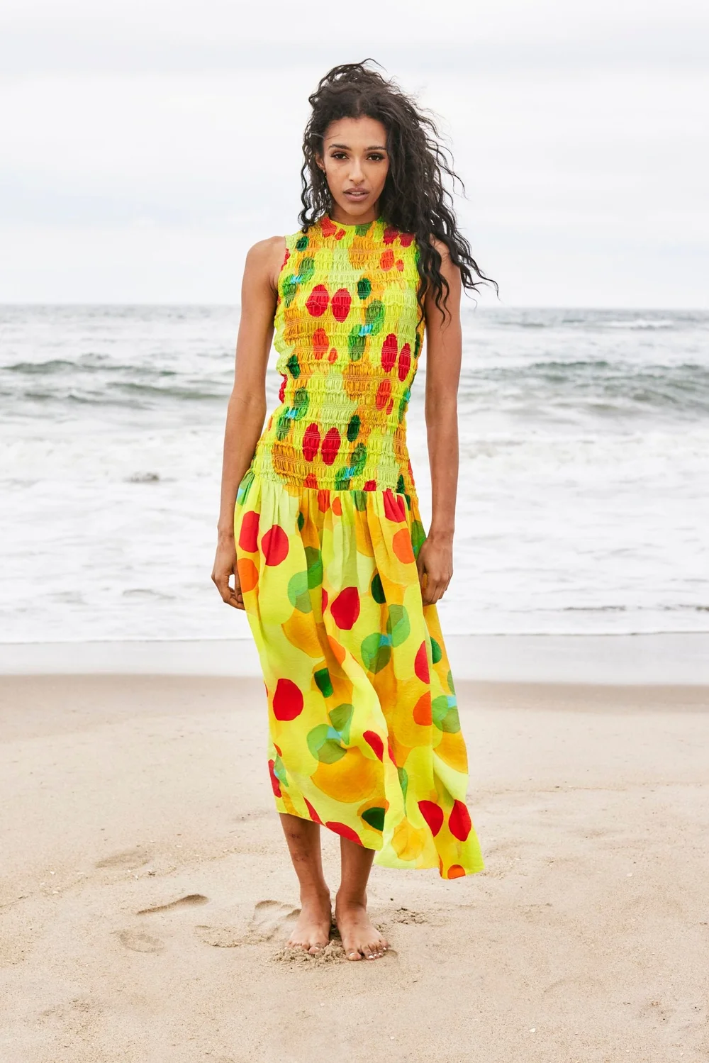 smocked sleeveless midi dress Smocked Sleeveless Midi Dress