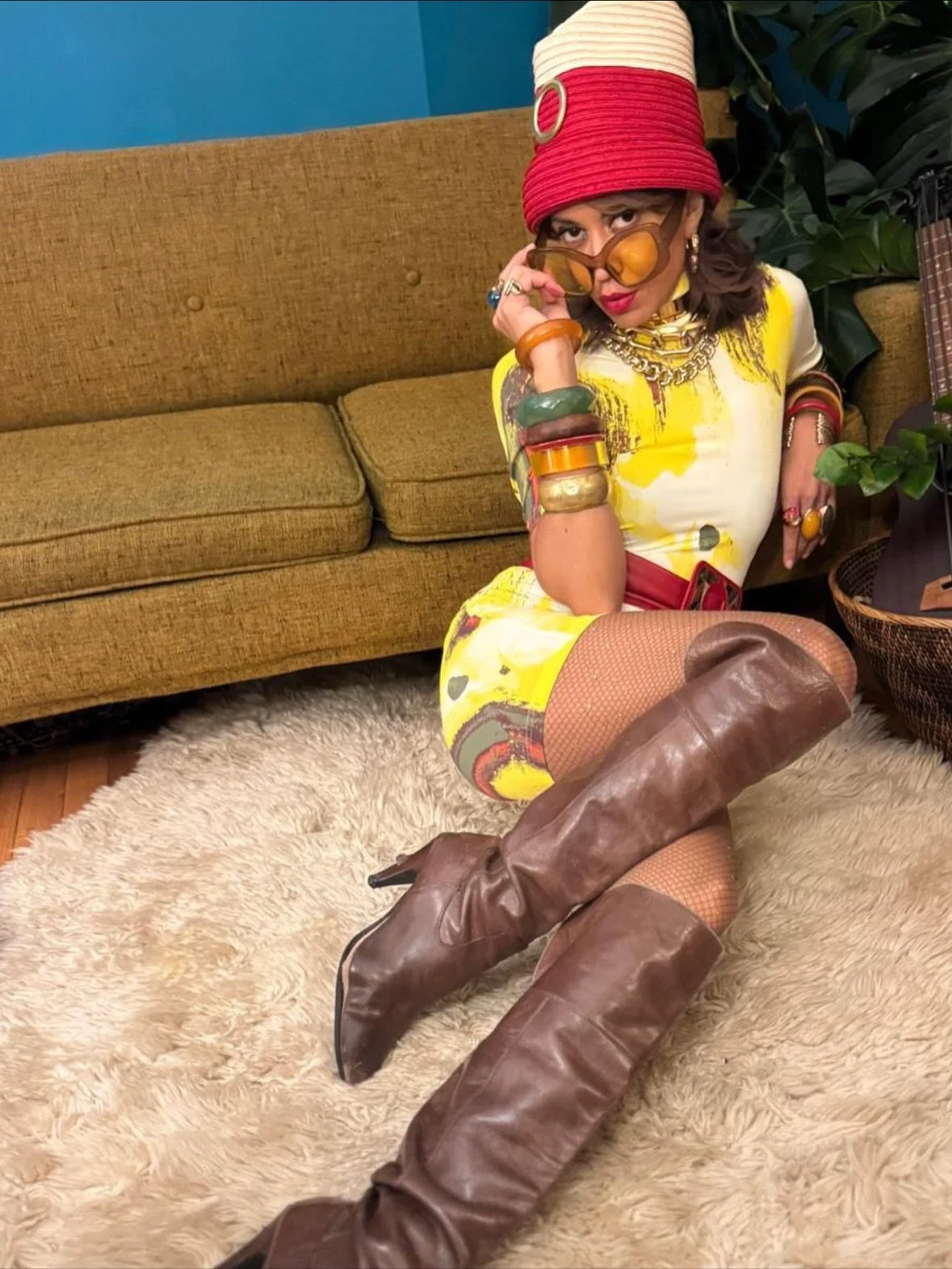 The funkiest @natashadiggs 💃🏽 in our hand-painted MW Artisan Bodysuit 💛 

styled by @kerryjones._ ✨

#WearYourSoul💛