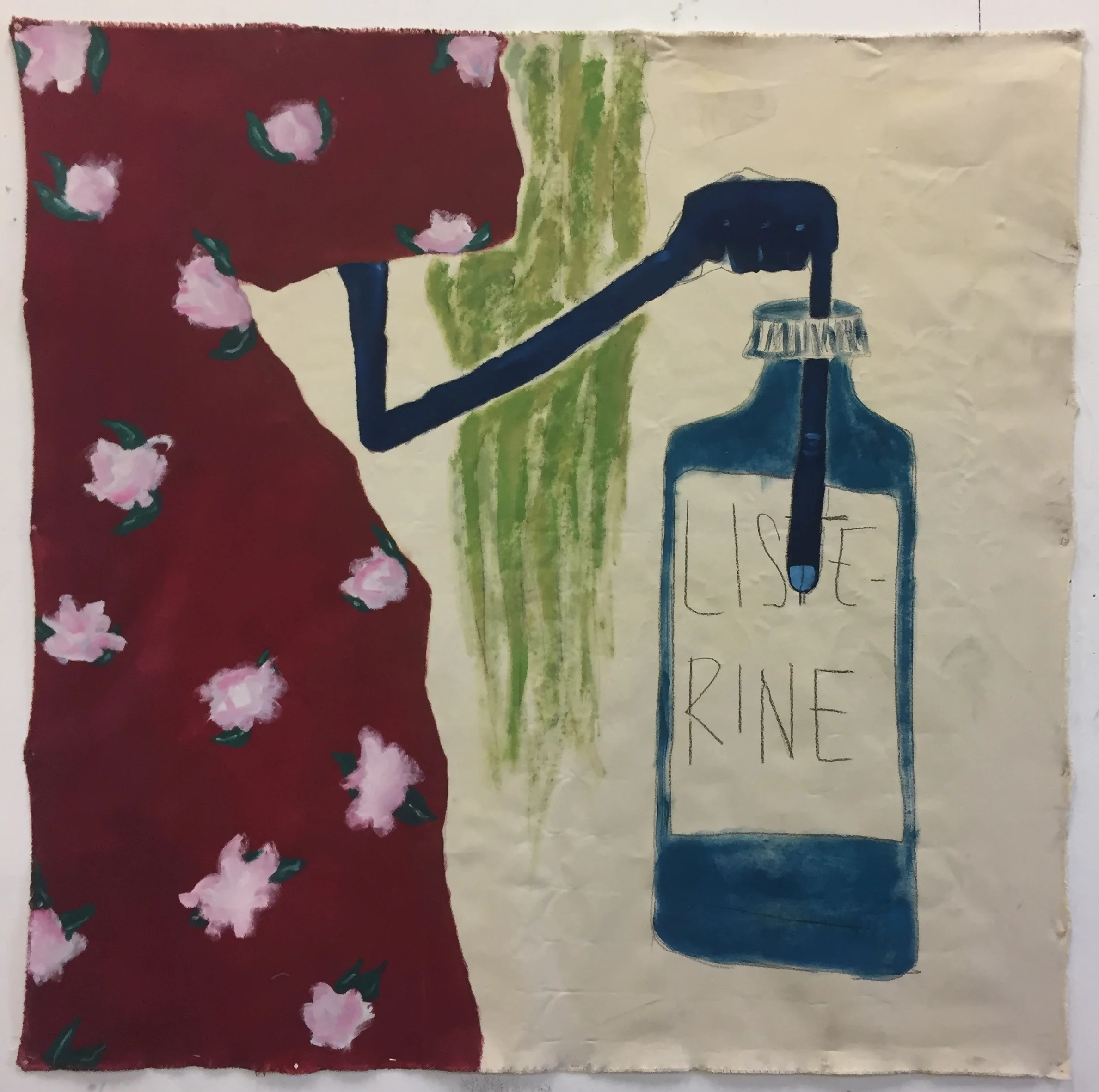 "Drink it to Get Rid of Me", 2016, 48x48 in, oil on raw canvas