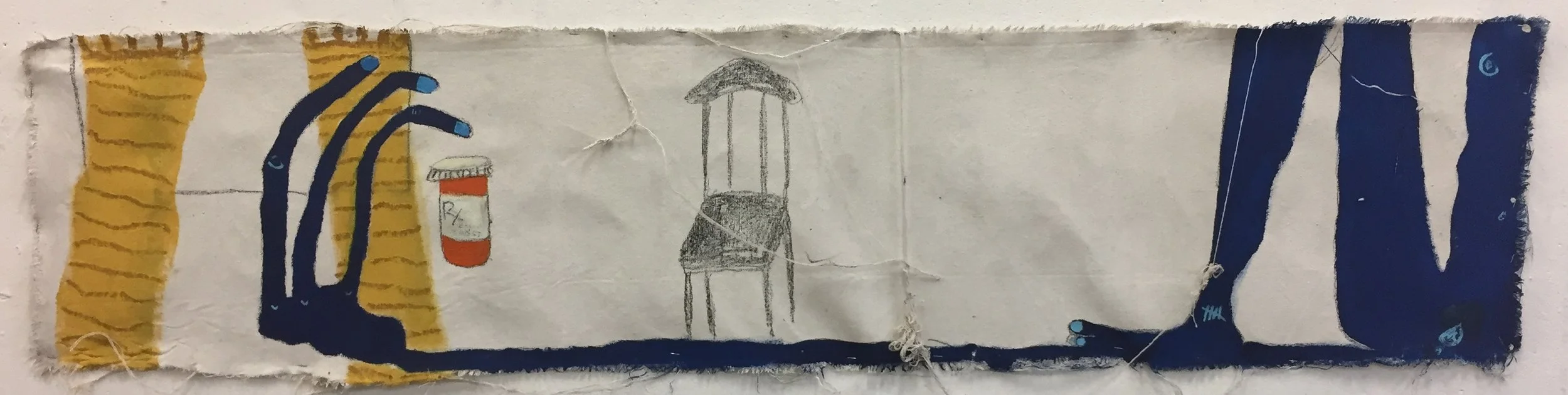  "In My Room", 2016, 12x48 in, oil stick, grease pencil, and acrylic on raw canvas 