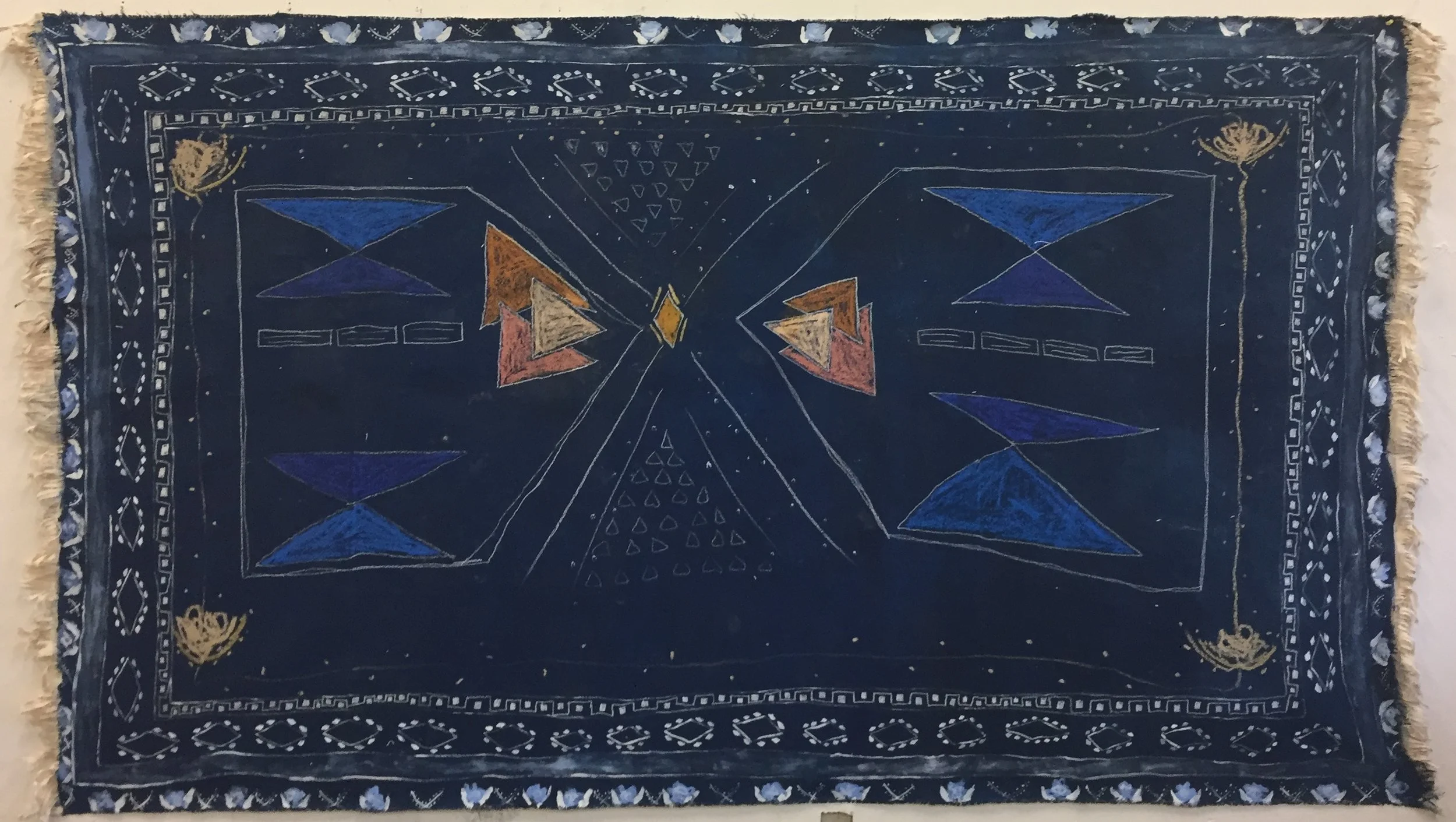  "Long Hours Become Longer", 2016, 48x78 in, acrylic and oil pastel on raw canvas 